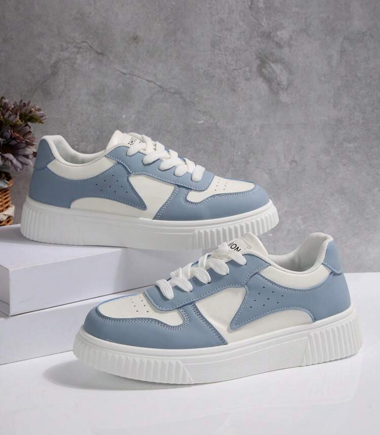 Women's Colorblock Platform Sneakers, Lace-Up, Low-Top, Outdoor, Skateboarding Shoes, Student Shoes, Easy-Clean PU Leather, Walking & Running, Suitable For All Seasons