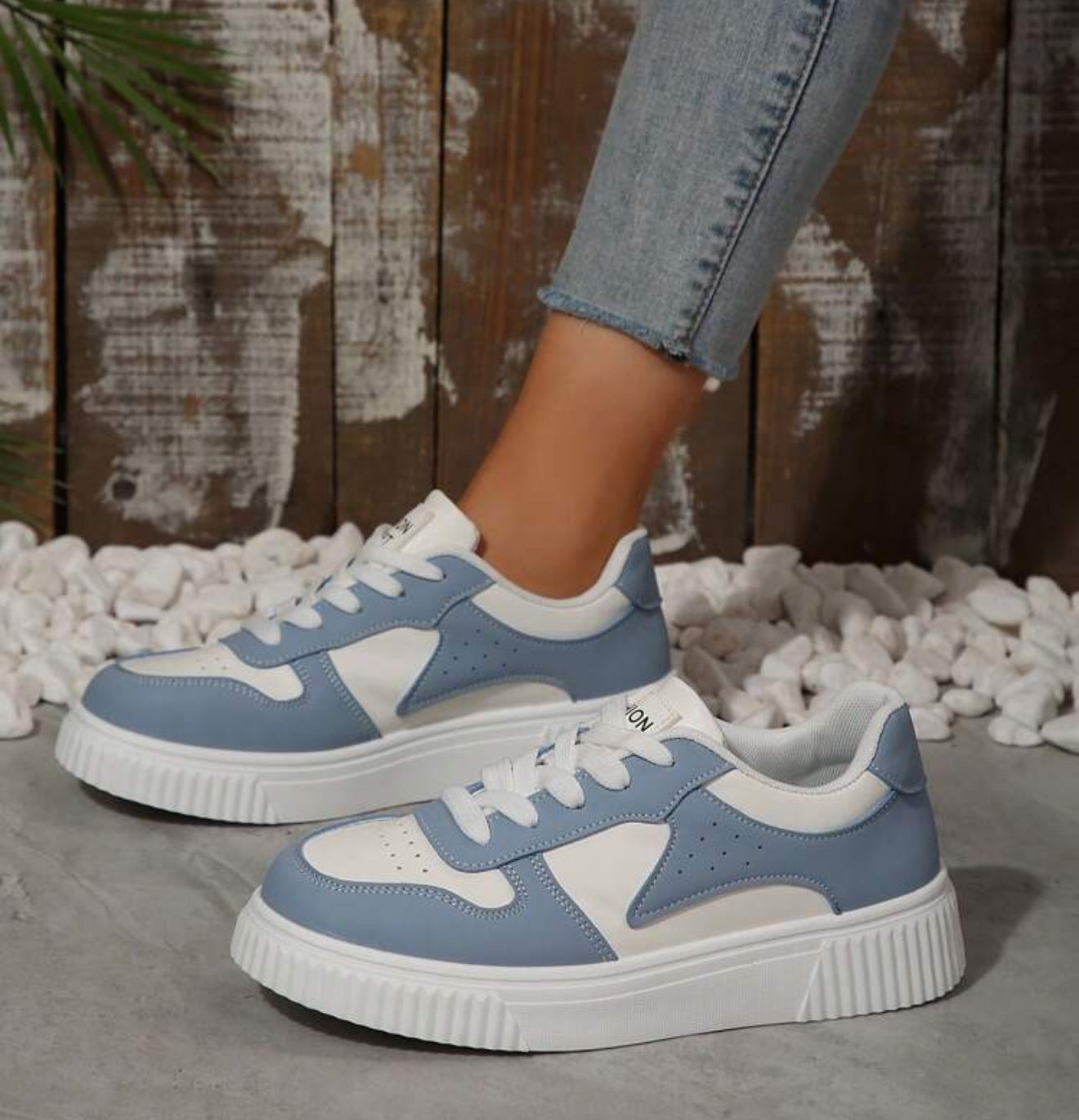 Women's Colorblock Platform Sneakers, Lace-Up, Low-Top, Outdoor, Skateboarding Shoes, Student Shoes, Easy-Clean PU Leather, Walking & Running, Suitable For All Seasons