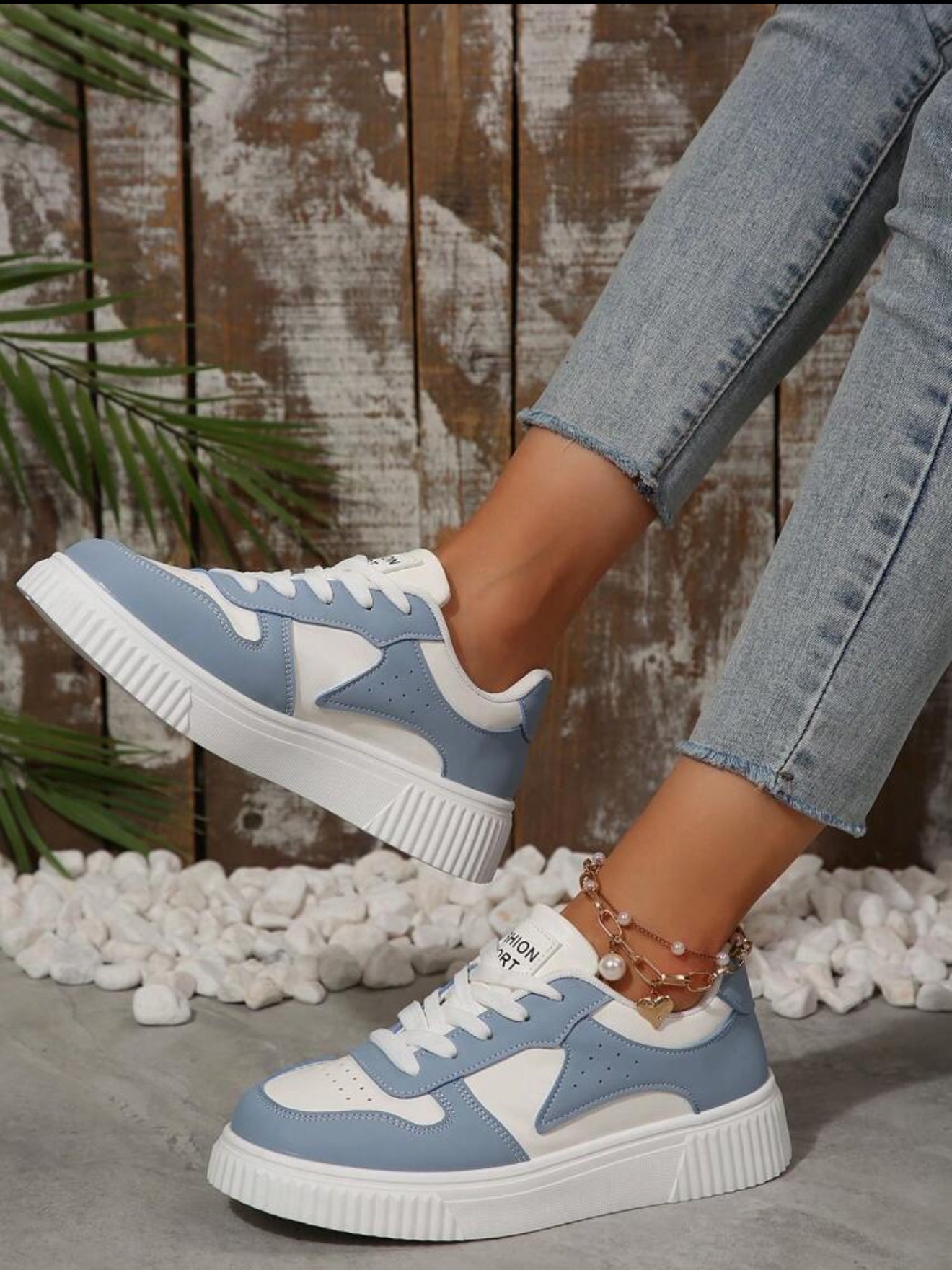 Women's Colorblock Platform Sneakers, Lace-Up, Low-Top, Outdoor, Skateboarding Shoes, Student Shoes, Easy-Clean PU Leather, Walking & Running, Suitable For All Seasons