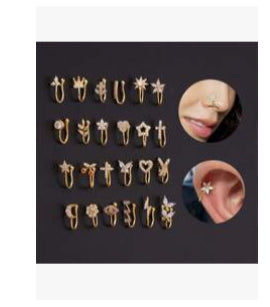 U shaped copper cube zirconia ear cuff Nose ring, fashionable pierce