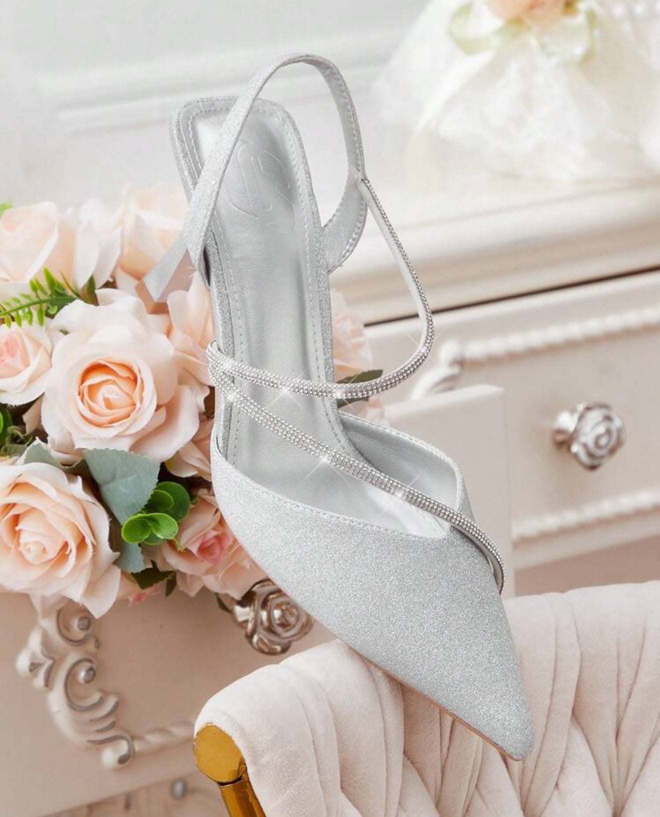 Rhinestone Decor Pointed Toe High Heel Shoes For Women, Match Well With Dress Spring Shoes Spring Break Easter Prom Heels
