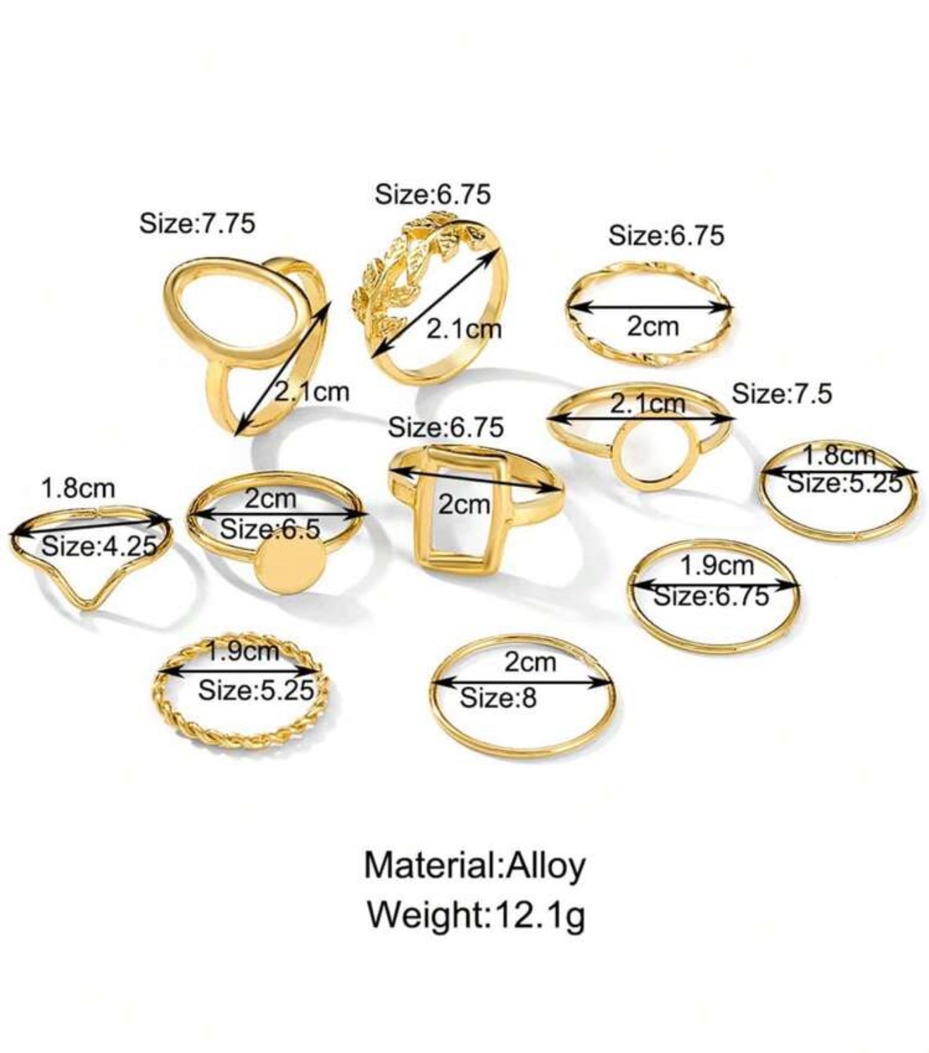 11pcs/Set Geometric Tree Leaf Design Joint Ring Set
