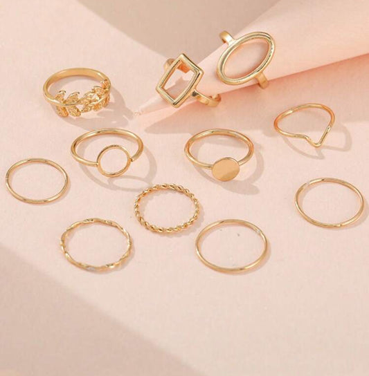 11pcs/Set Geometric Tree Leaf Design Joint Ring Set