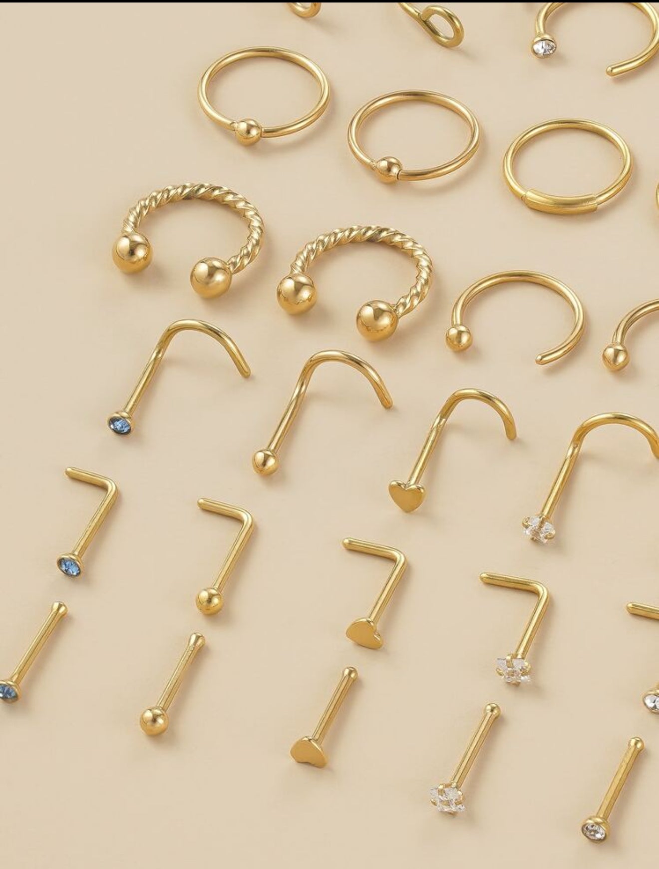 36pcs Stainless Steel &amp; Rhinestone Decorated Fashion Nose Hoop &amp; Stud Set
