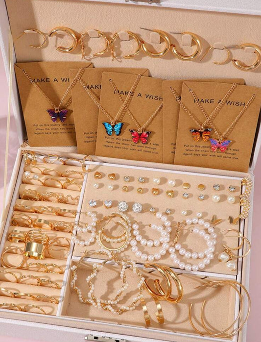 99pcs Minimalistic Fashion Multi-Colored Butterfly, Geometric Earrings, Ear Studs, Hoop Earrings, Rings