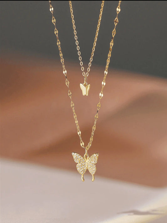 1pc Fashion Necklace With Butterfly Dual-Layer Design