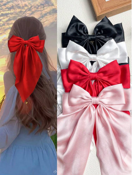 4 Pcs Women's Bow Hairpins, Black Bow White Bow Burgundy Bow Pink Bow Hairpin