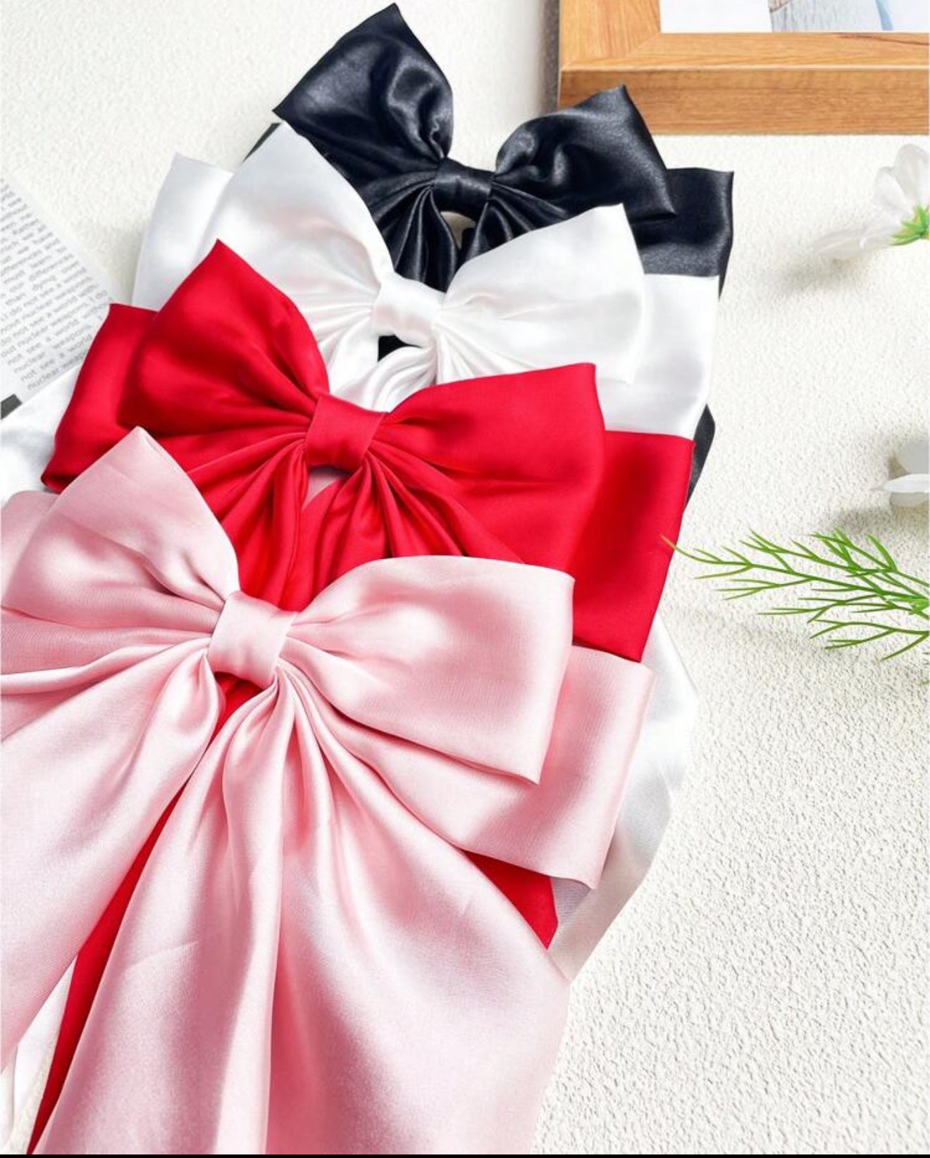 4 Pcs Women's Bow Hairpins, Black Bow White Bow Burgundy Bow Pink Bow Hairpin