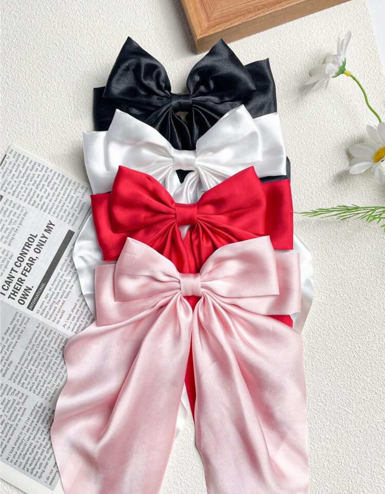 4 Pcs Women's Bow Hairpins, Black Bow White Bow Burgundy Bow Pink Bow Hairpin