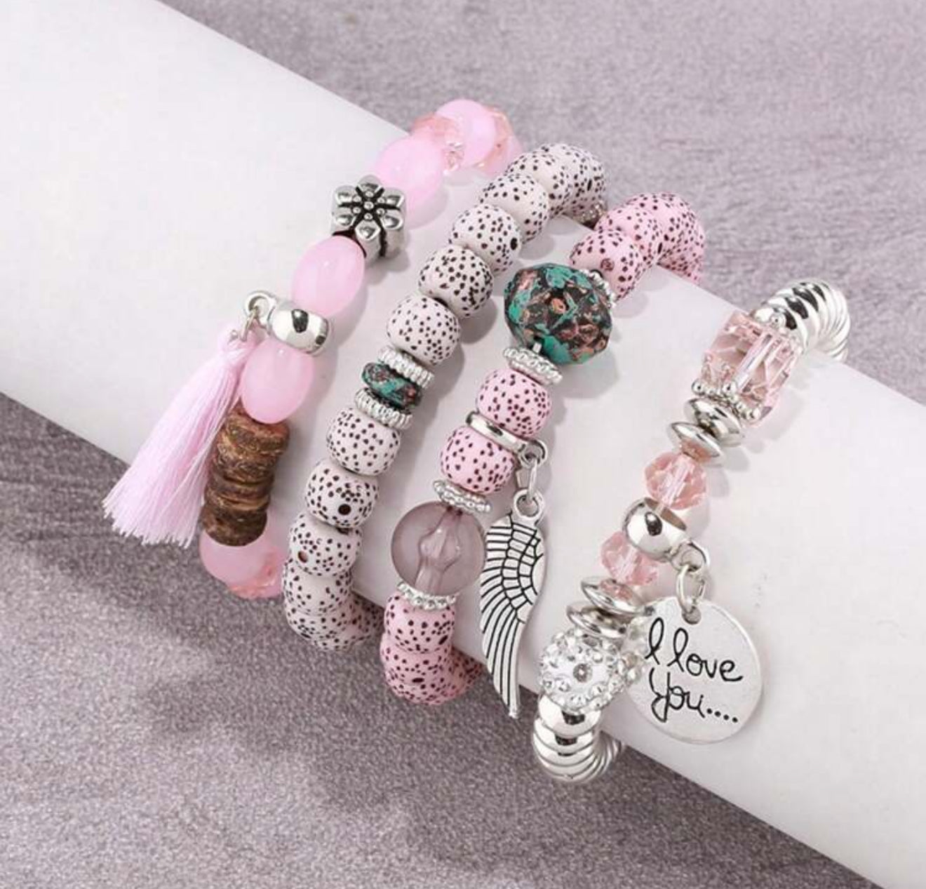 4pcs/Set Multi-Layer Tassel Beaded Charm Bracelet With Wing Decor