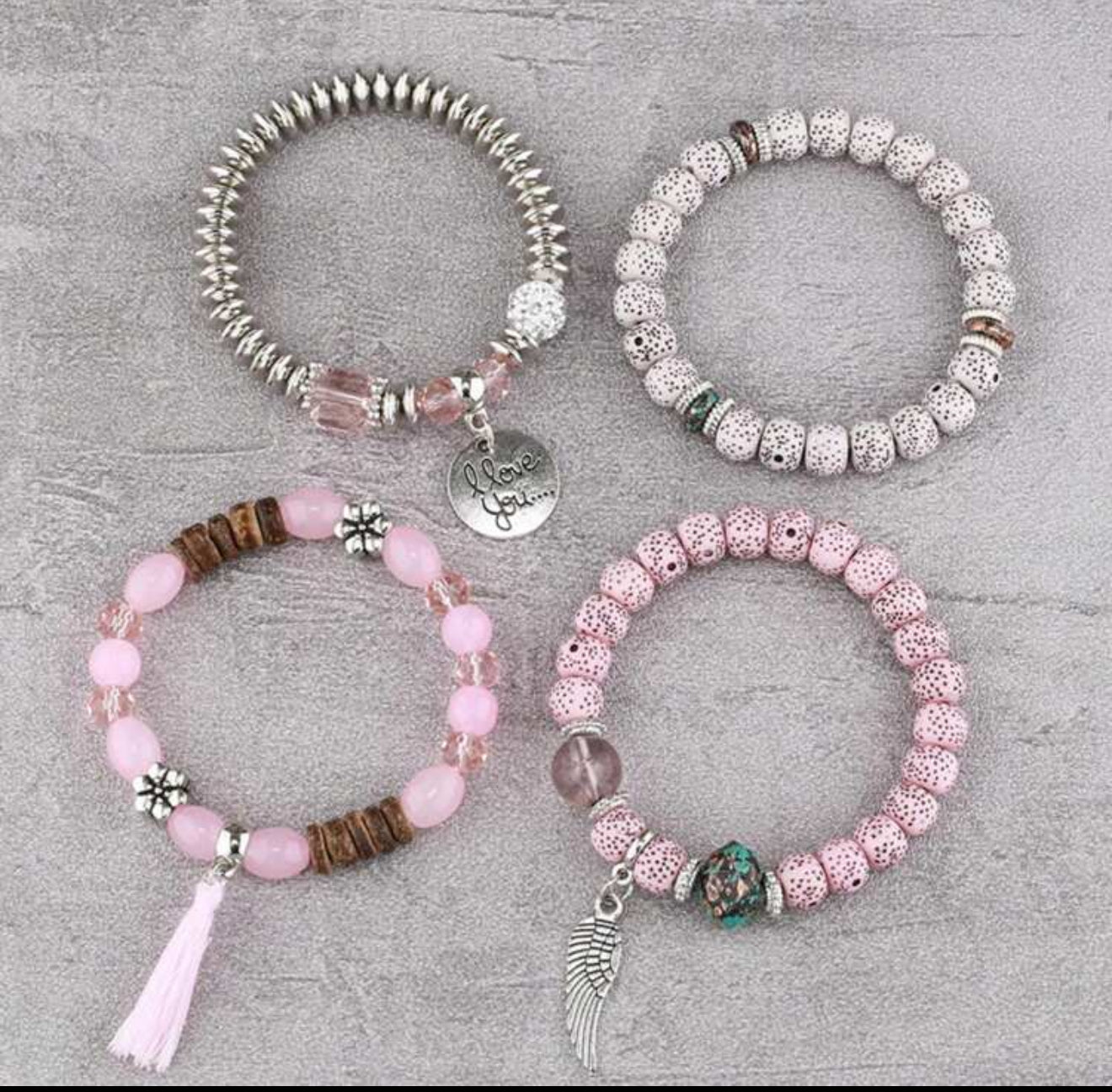 4pcs/Set Multi-Layer Tassel Beaded Charm Bracelet With Wing Decor
