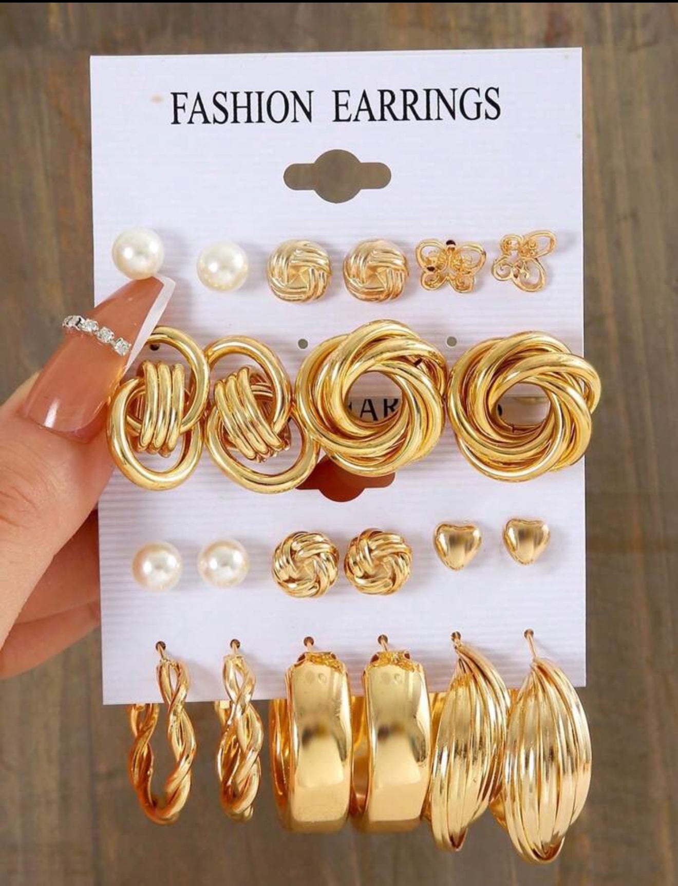 11pairs/Set Heart Shaped &amp; Faux Pearl Decor Geometric Circle Earrings