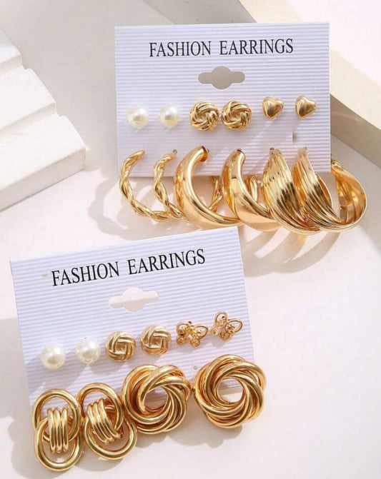 11pairs/Set Heart Shaped &amp; Faux Pearl Decor Geometric Circle Earrings