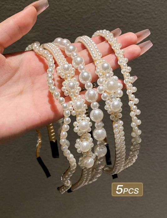 5pcs Women's Faux Pearl Side Headband Elegant Tiaras,Hairband,Hair Hoop,Hair Accessories Headbands