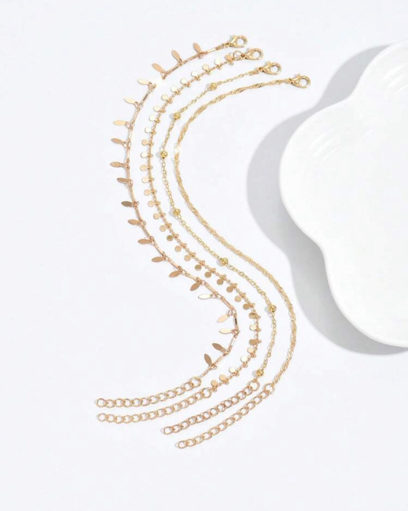 4pcs/Set Fashion Handmade Multi-Layer Beaded Chain Anklets For Women