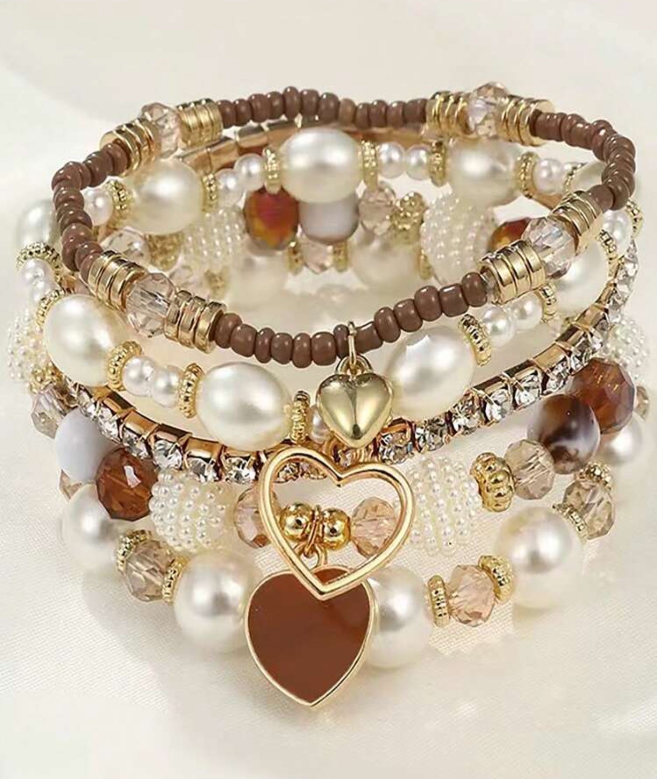 5pcs Pearl &amp; Crystal Beaded Bracelets