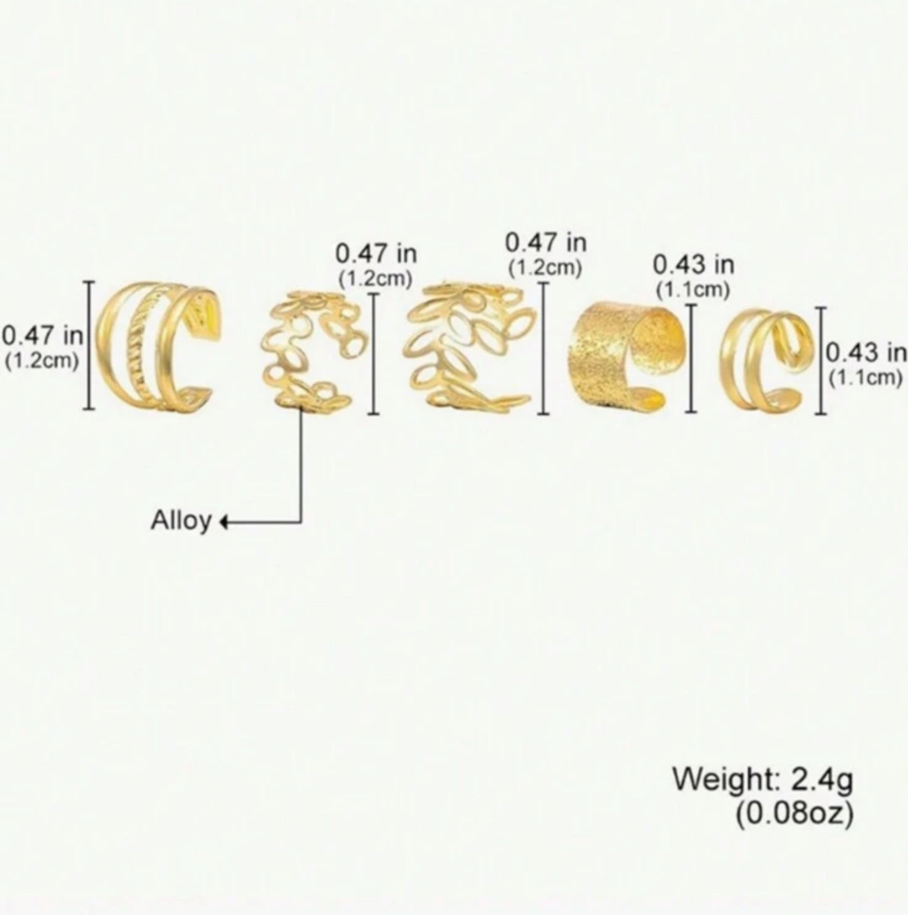 5pcs/Set Gold Bride Clip-On Earrings Set
